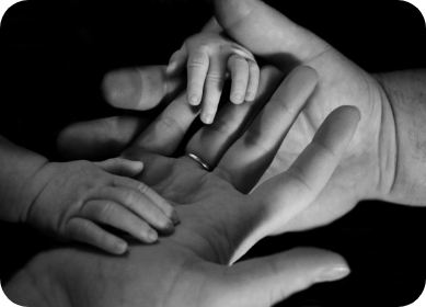 Family hands of different generations together
