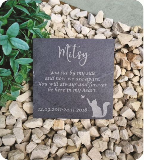 Pet memorial stone for a beloved cat named Mitsy.
