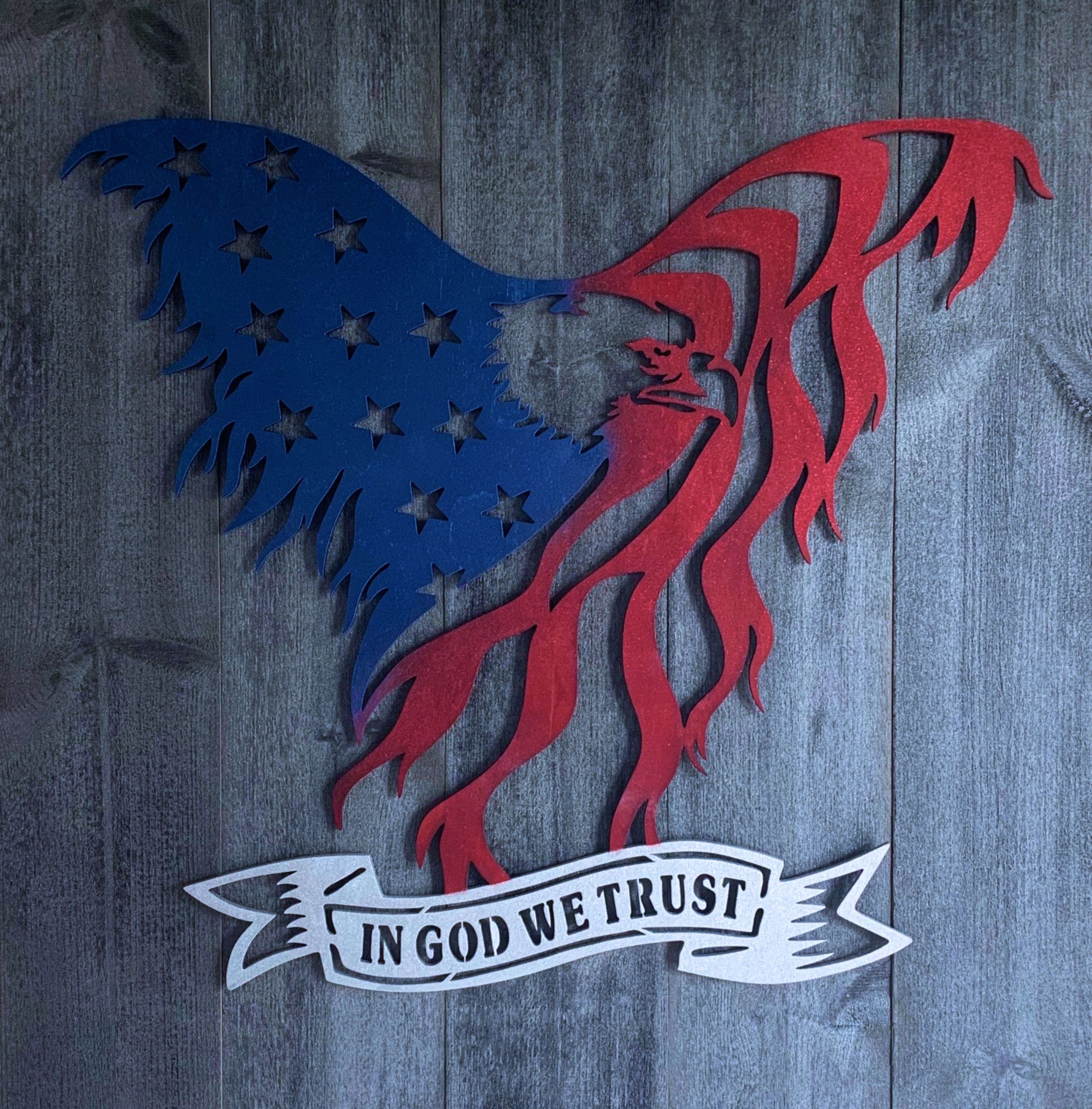 Patriotic eagle decoration with 'In God We Trust.'